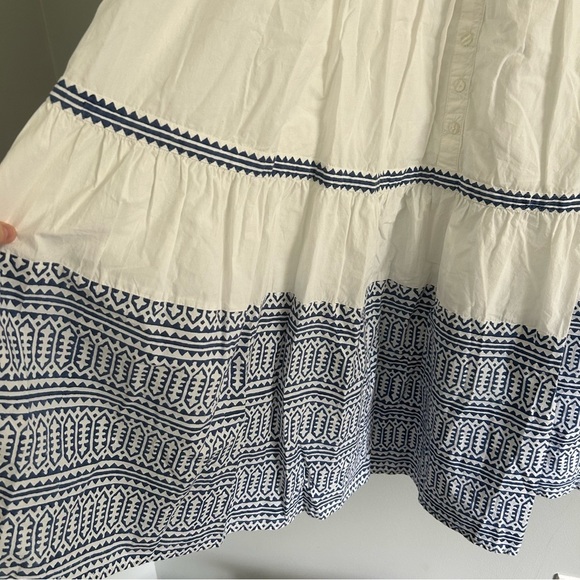 Oliphant Midi Tiered Button Dress with Bow Sleeves Blue and White Pattern - Picture 6 of 8